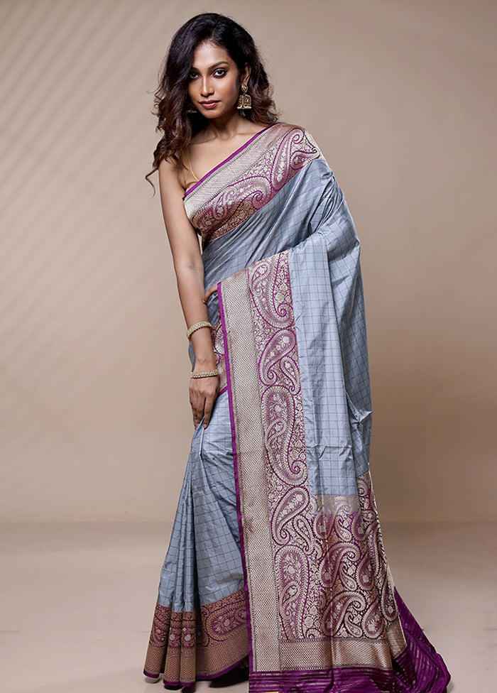 Grey Katan Pure Silk Saree Without Blouse Piece - Indian Silk House Agencies