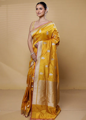 Yellow Handloom Katan Pure Silk Saree With Blouse Piece