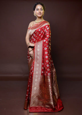 Red Handloom Katan Pure Silk Saree With Blouse Piece