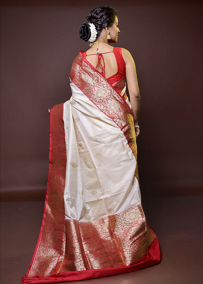 Cream Handloom Katan Pure Silk Saree With Blouse Piece