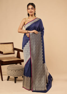 Blue Katan Silk Saree With Blouse Piece