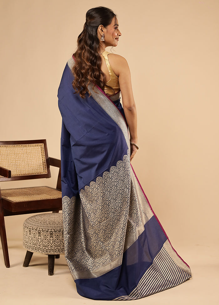 Blue Katan Silk Saree With Blouse Piece