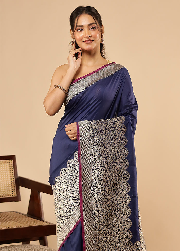 Blue Katan Silk Saree With Blouse Piece