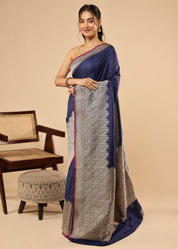 Blue Katan Silk Saree With Blouse Piece