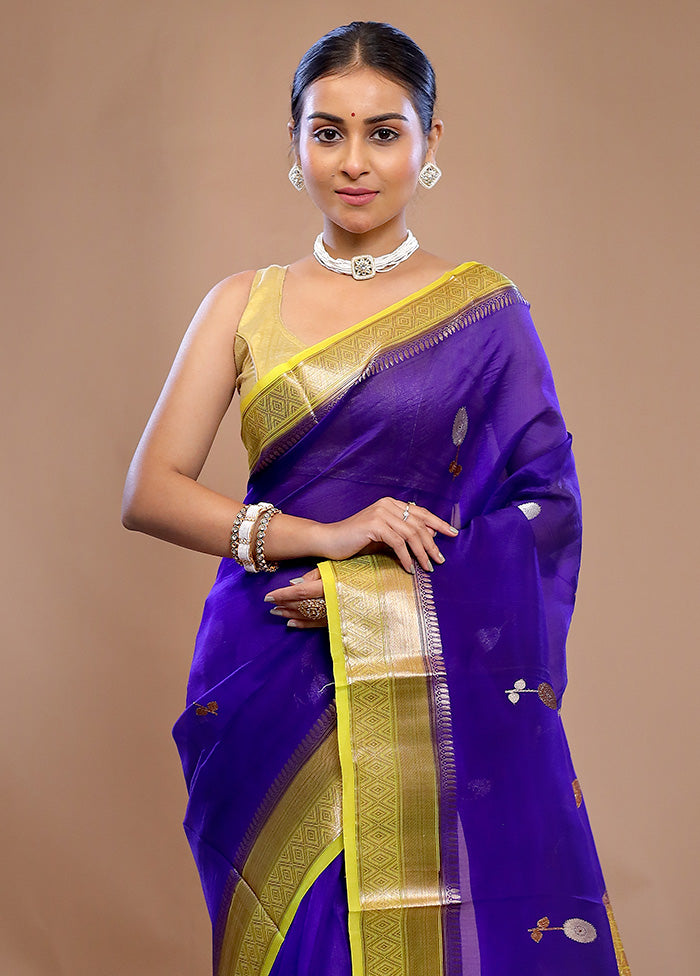 Blue Kora Pure Silk Saree With Blouse Piece - Indian Silk House Agencies