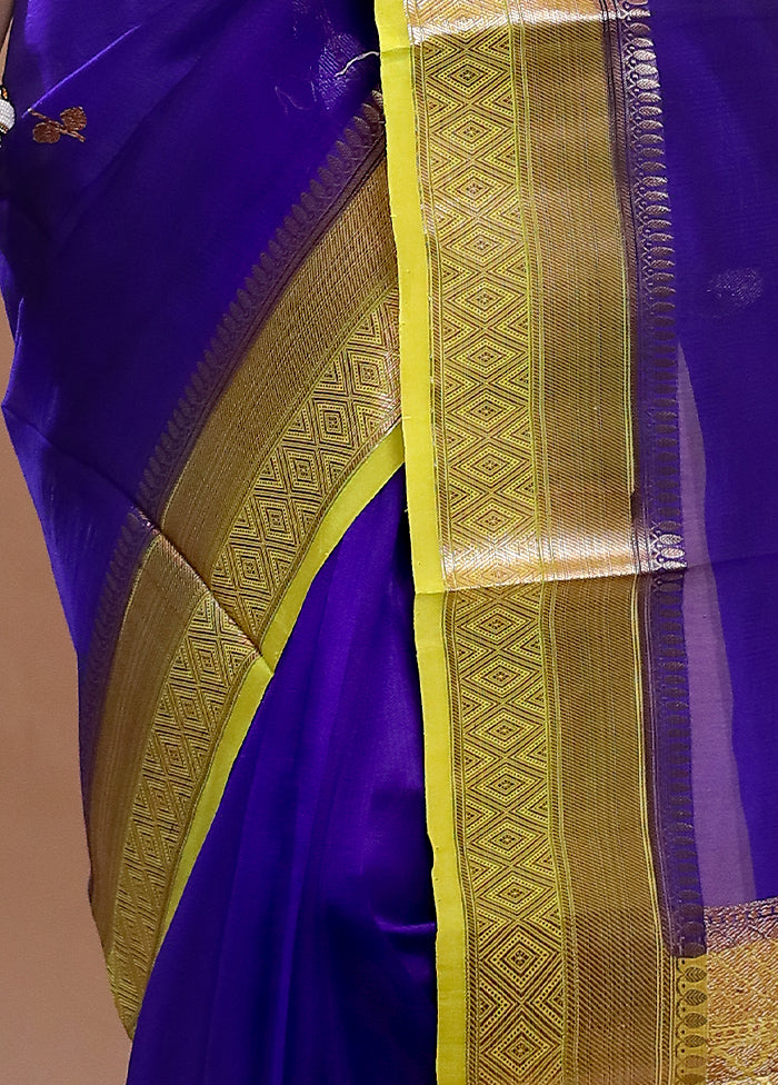 Blue Kora Pure Silk Saree With Blouse Piece - Indian Silk House Agencies