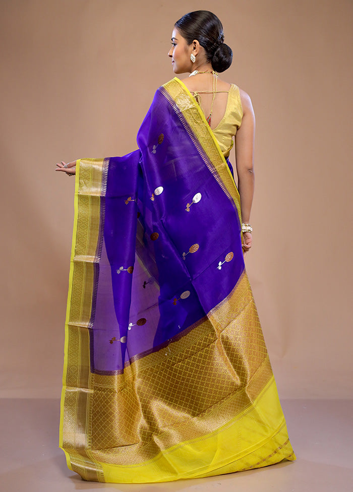 Blue Kora Pure Silk Saree With Blouse Piece - Indian Silk House Agencies