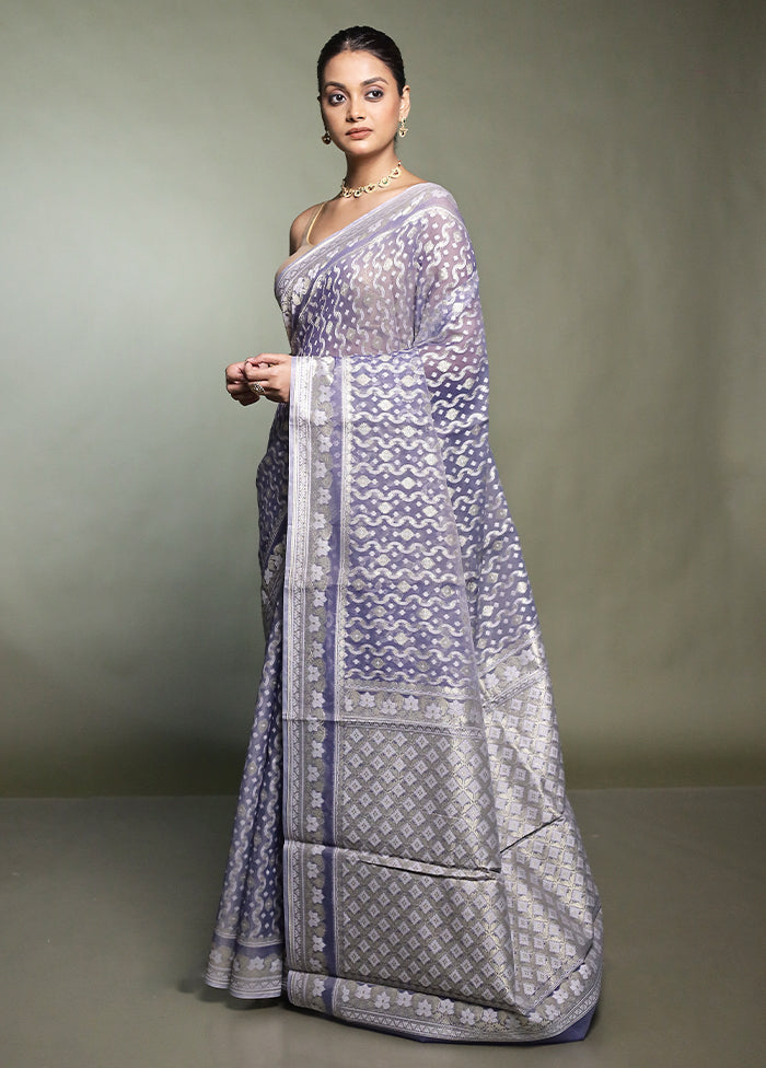 Grey Pure Cotton Saree With Blouse Piece