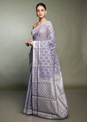 Grey Pure Cotton Saree With Blouse Piece