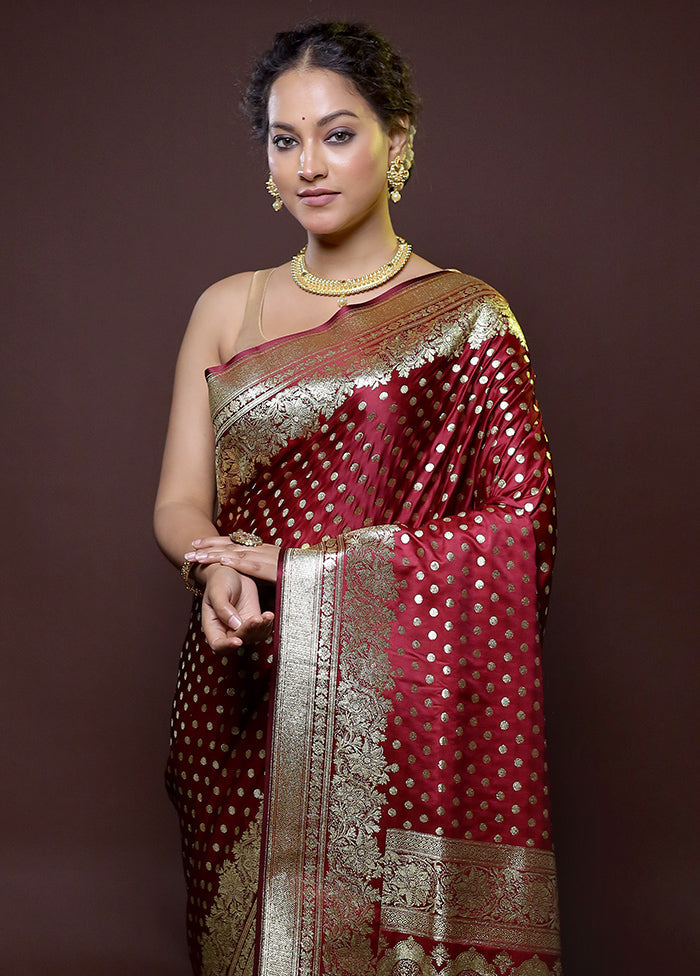 Maroon Banarasi Silk Saree With Blouse Piece