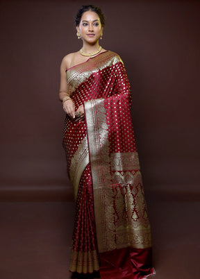 Maroon Banarasi Silk Saree With Blouse Piece