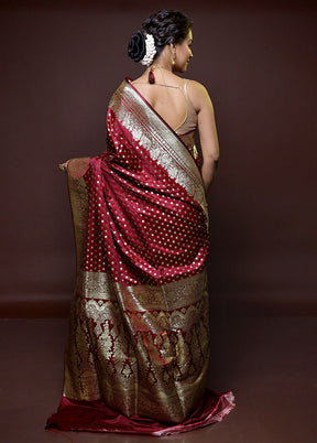 Maroon Banarasi Silk Saree With Blouse Piece