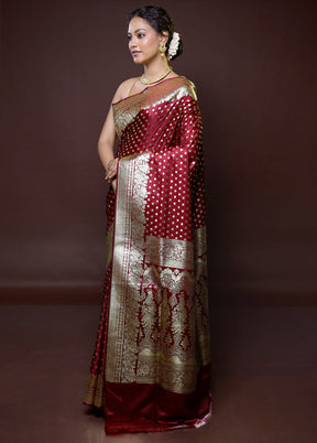 Maroon Banarasi Silk Saree With Blouse Piece