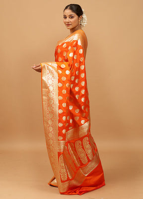 Orange Banarasi Silk Saree With Blouse Piece