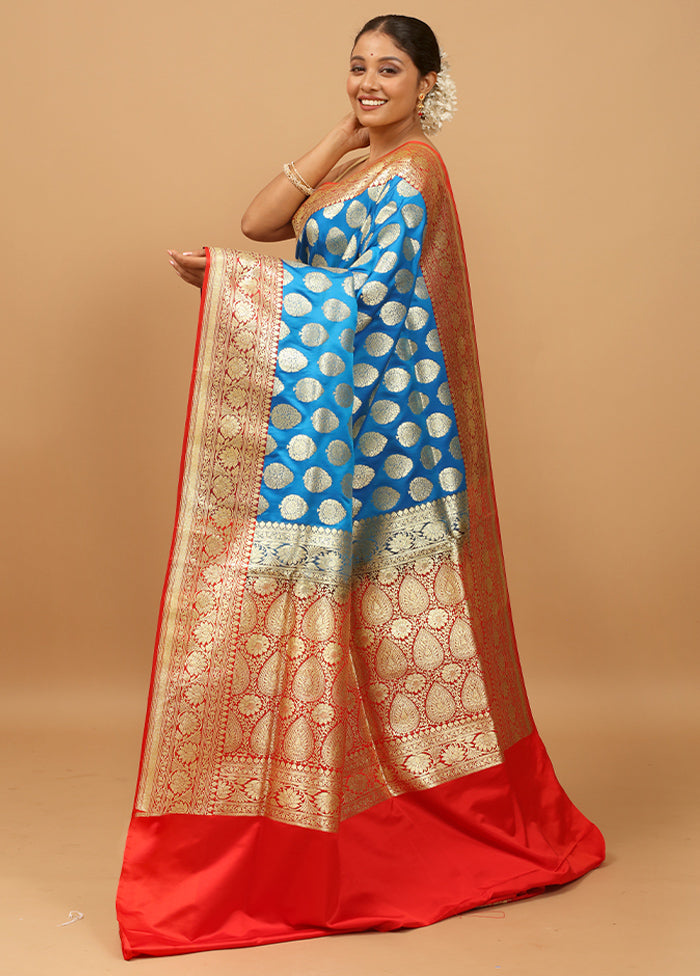 Blue Banarasi Silk Saree With Blouse Piece