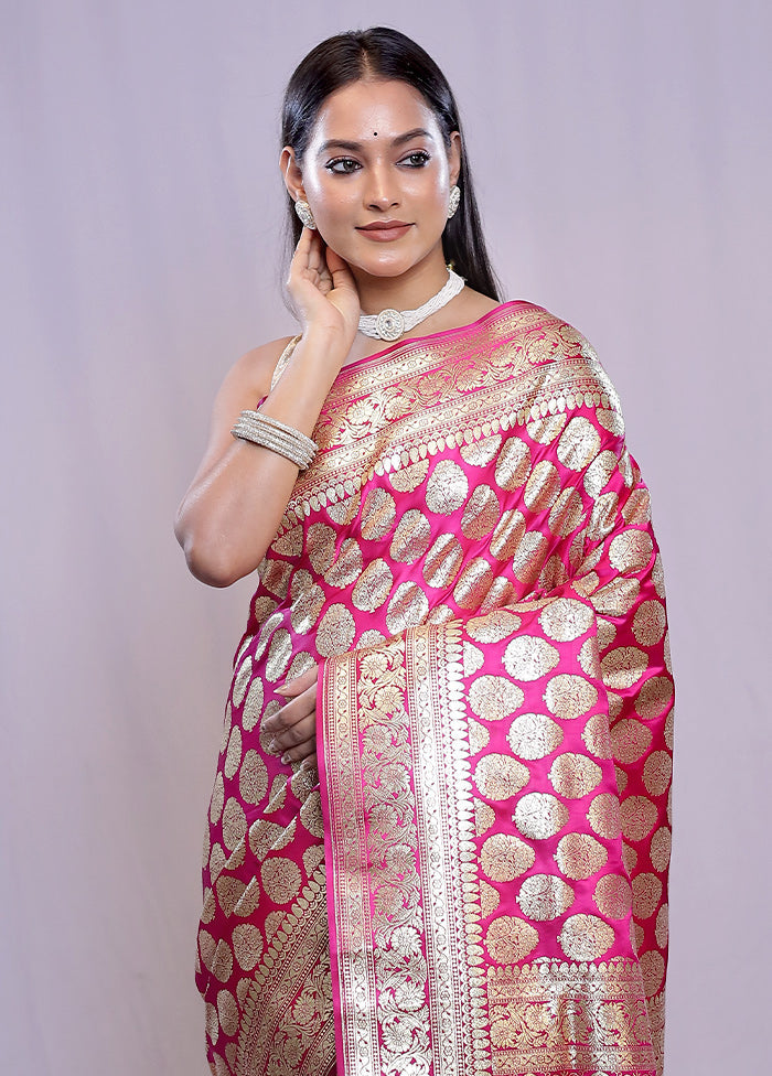 Pink Banarasi Silk Saree With Blouse Piece - Indian Silk House Agencies