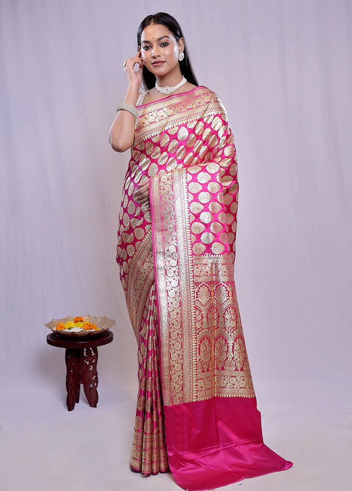 Pink Banarasi Silk Saree With Blouse Piece - Indian Silk House Agencies