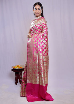 Pink Banarasi Silk Saree With Blouse Piece - Indian Silk House Agencies