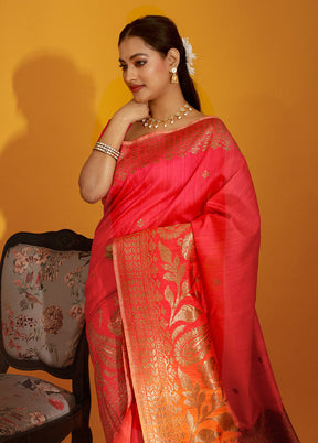 Pink Tussar Pure Silk Saree With Blouse Piece - Indian Silk House Agencies