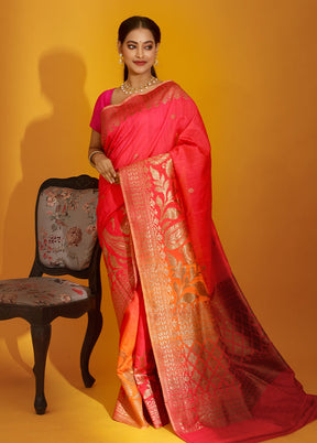 Pink Tussar Pure Silk Saree With Blouse Piece - Indian Silk House Agencies