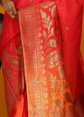 Pink Tussar Pure Silk Saree With Blouse Piece - Indian Silk House Agencies