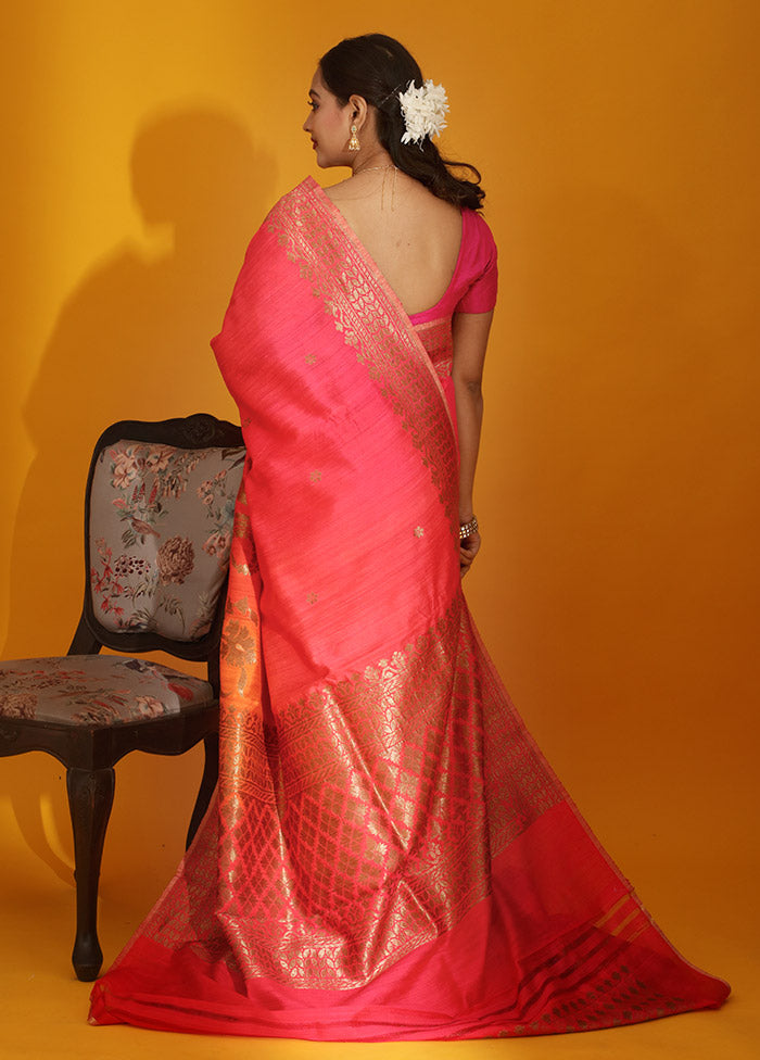 Pink Tussar Pure Silk Saree With Blouse Piece - Indian Silk House Agencies