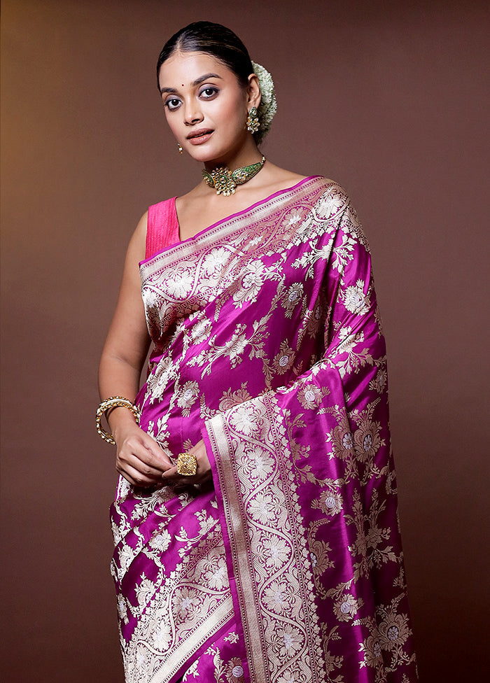 Purple Handloom Uppada Pure Silk Saree With Blouse Piece