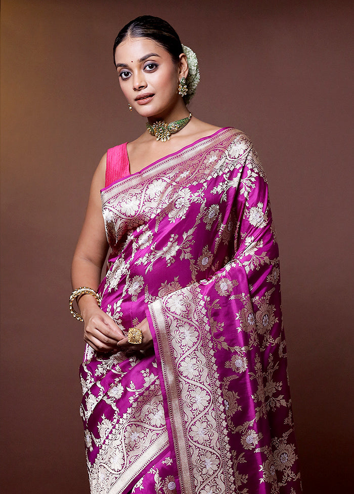 Purple Handloom Uppada Pure Silk Saree With Blouse Piece