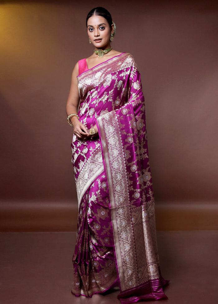 Purple Handloom Uppada Pure Silk Saree With Blouse Piece