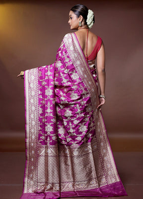 Purple Handloom Uppada Pure Silk Saree With Blouse Piece