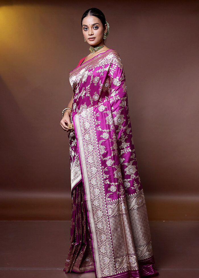 Purple Handloom Uppada Pure Silk Saree With Blouse Piece