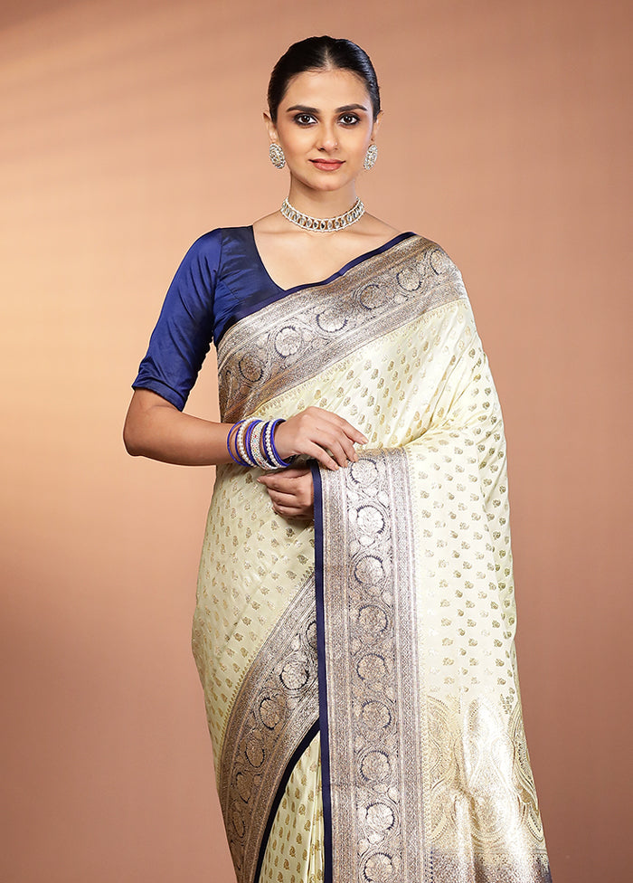 Cream Banarasi Silk Saree With Blouse Piece