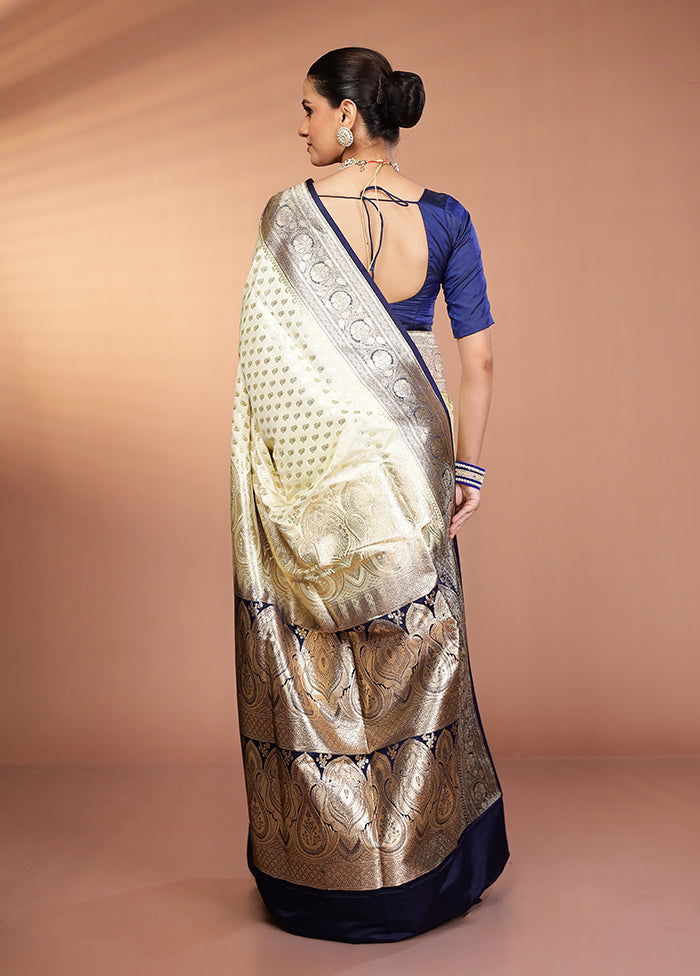 Cream Banarasi Silk Saree With Blouse Piece
