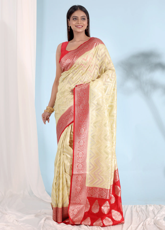 Cream Kora Silk Saree With Blouse Piece - Indian Silk House Agencies