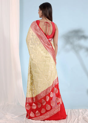 Cream Kora Silk Saree With Blouse Piece - Indian Silk House Agencies