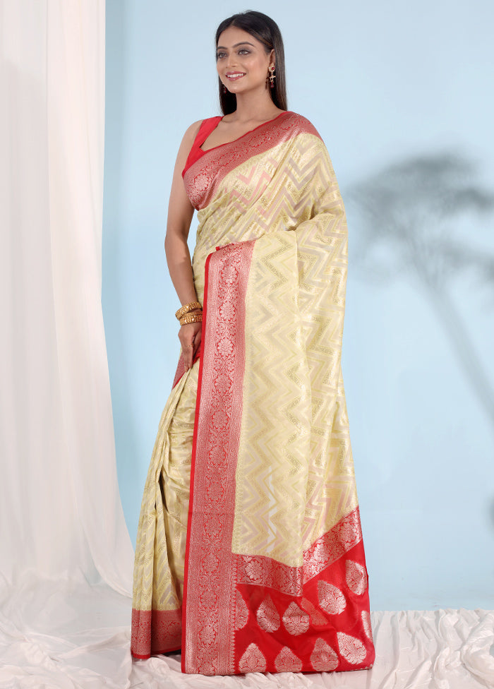 Cream Kora Silk Saree With Blouse Piece - Indian Silk House Agencies