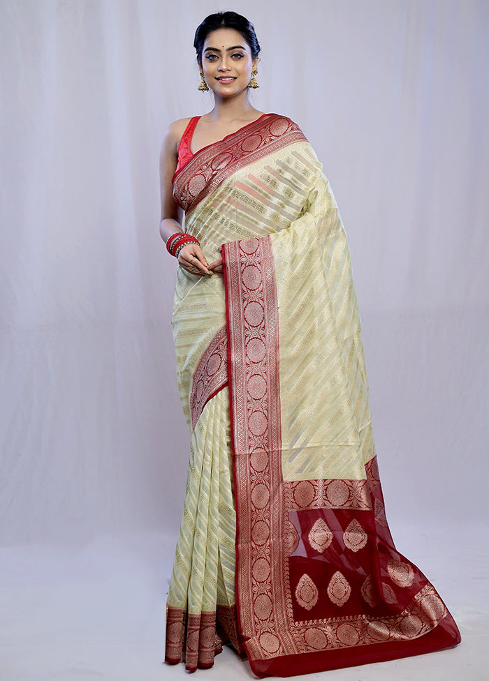 Cream Kora Silk Saree With Blouse Piece - Indian Silk House Agencies