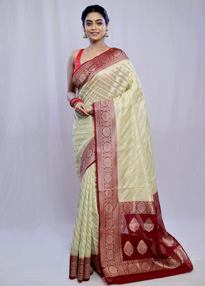 Cream Kora Silk Saree With Blouse Piece - Indian Silk House Agencies