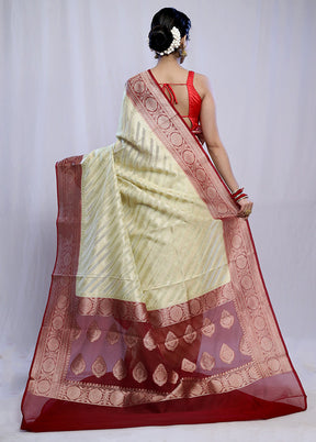 Cream Kora Silk Saree With Blouse Piece - Indian Silk House Agencies