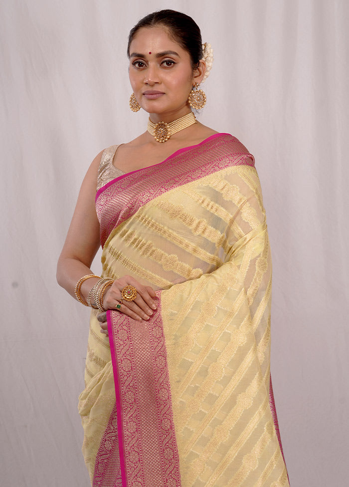 Cream Kora Silk Saree With Blouse Piece - Indian Silk House Agencies