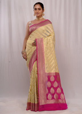 Cream Kora Silk Saree With Blouse Piece - Indian Silk House Agencies