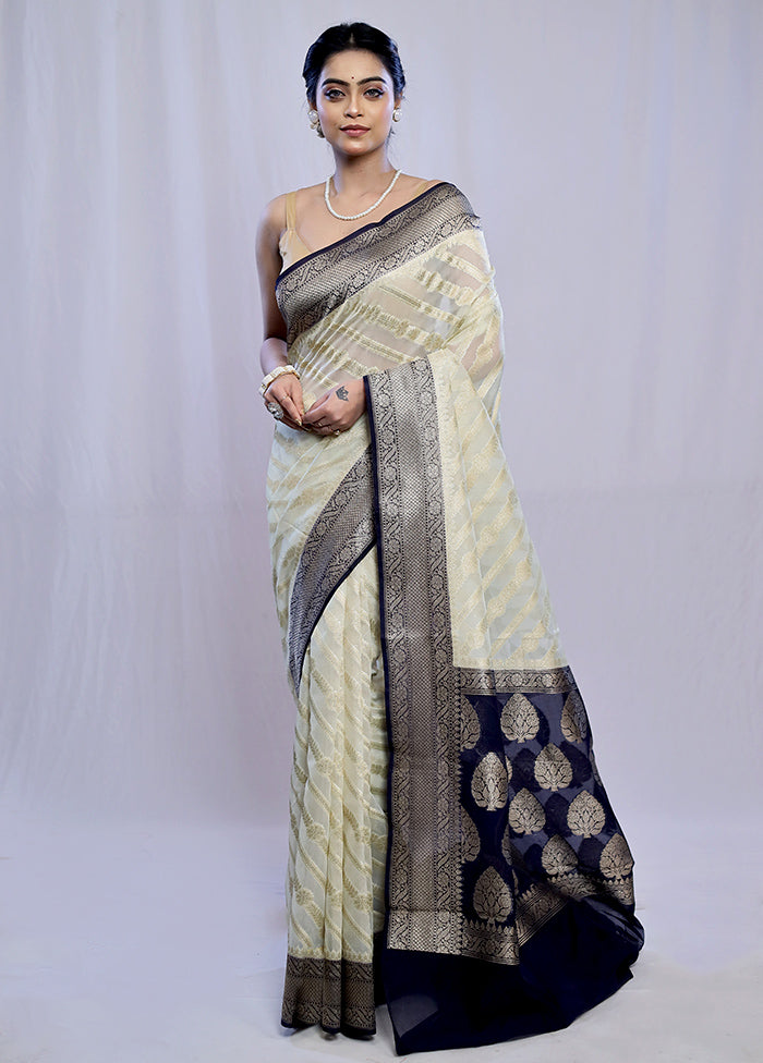 Cream Kora Silk Saree With Blouse Piece - Indian Silk House Agencies