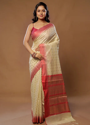 Cream Kora Silk Saree With Blouse Piece - Indian Silk House Agencies