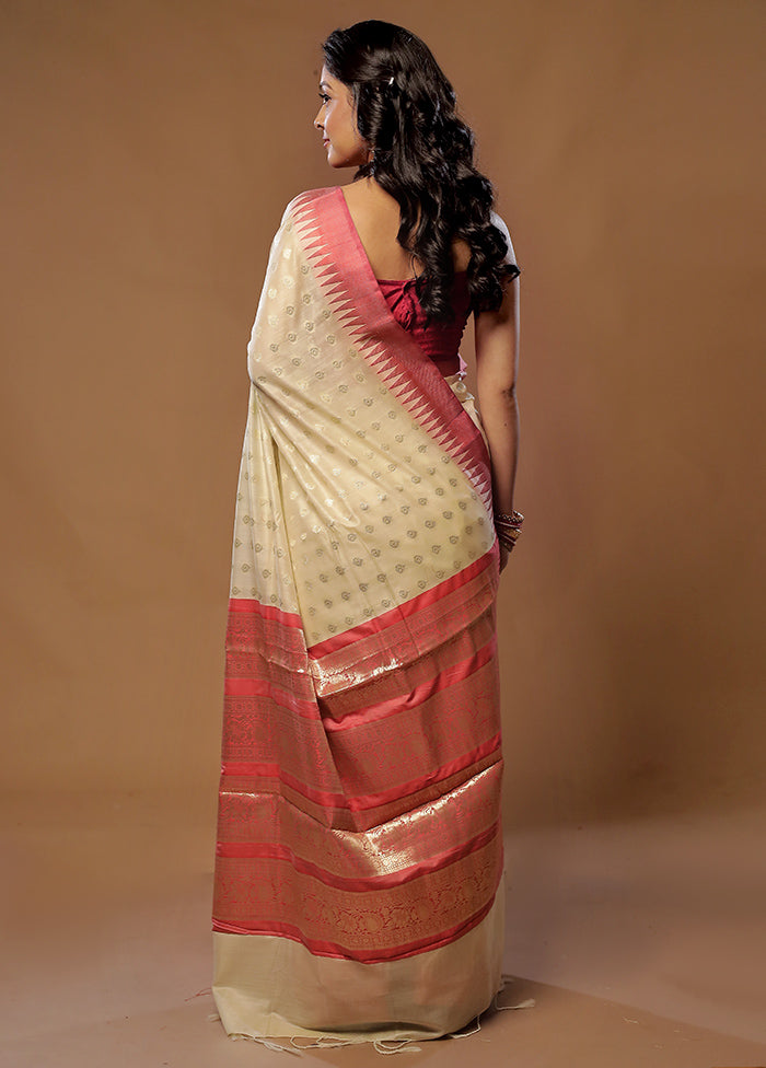 Cream Kora Silk Saree With Blouse Piece - Indian Silk House Agencies