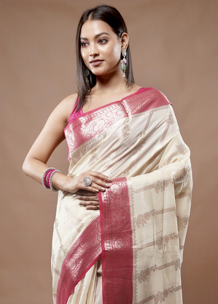 Cream Kora Silk Saree With Blouse Piece - Indian Silk House Agencies