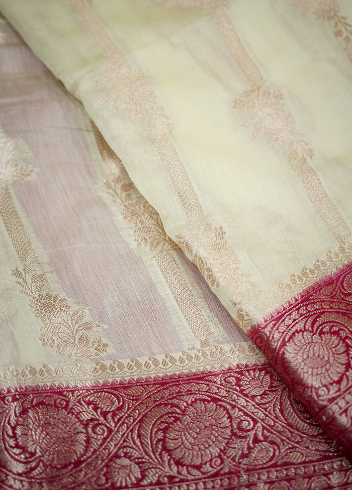 Cream Kora Silk Saree With Blouse Piece - Indian Silk House Agencies