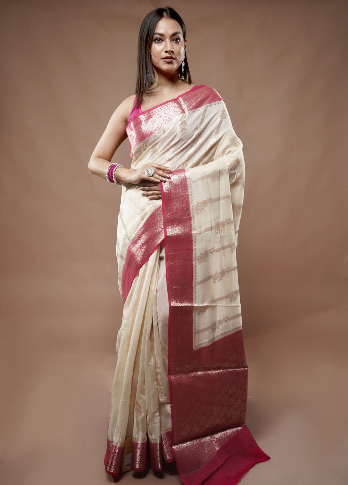 Cream Kora Silk Saree With Blouse Piece - Indian Silk House Agencies