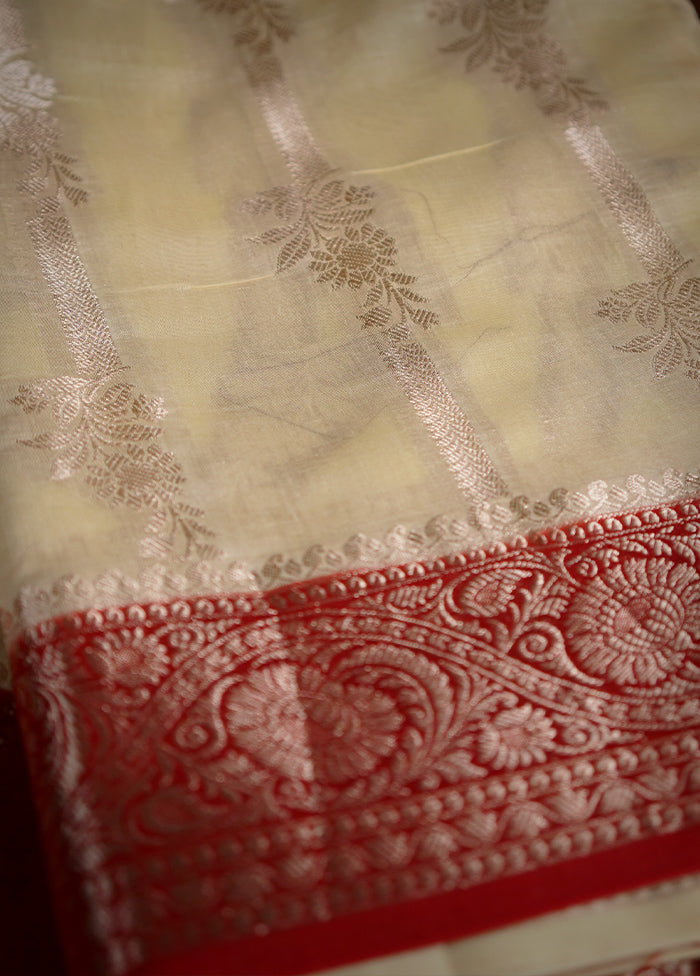 Cream Kora Silk Saree With Blouse Piece - Indian Silk House Agencies