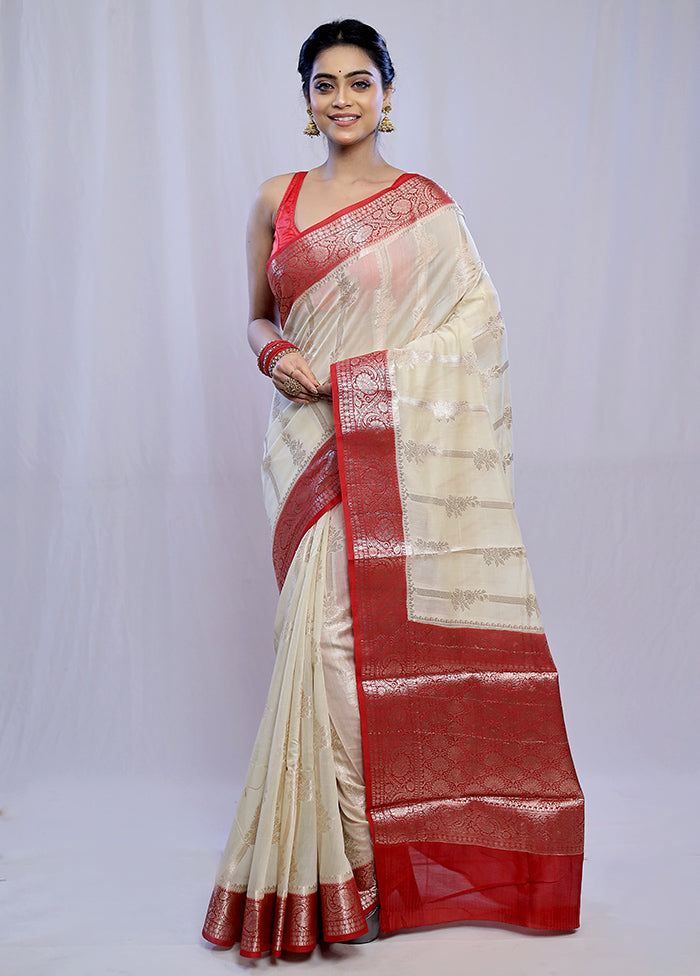 Cream Kora Silk Saree With Blouse Piece - Indian Silk House Agencies