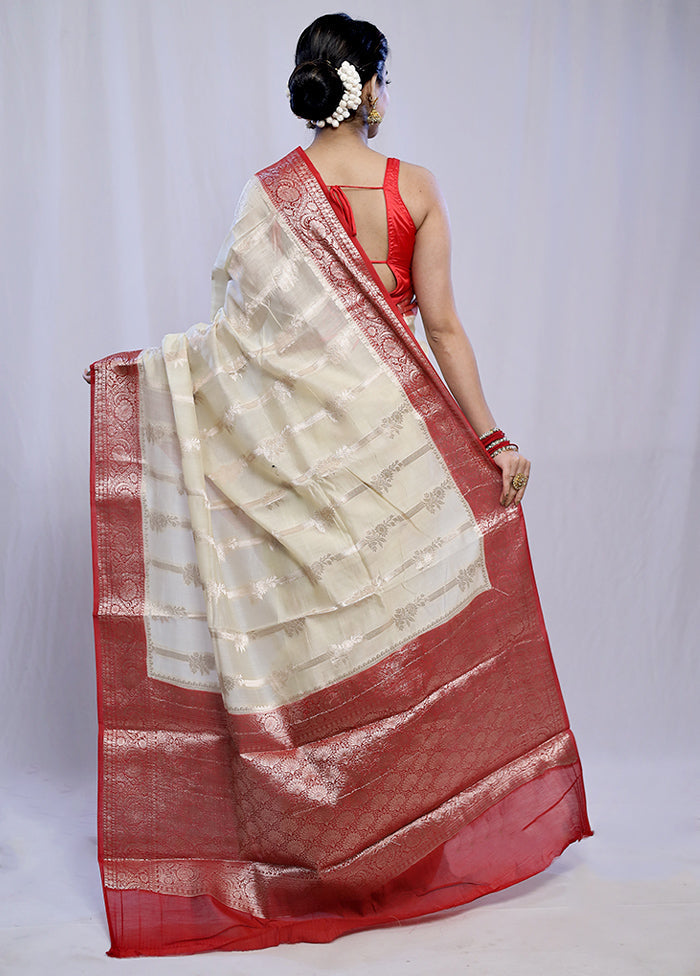 Cream Kora Silk Saree With Blouse Piece - Indian Silk House Agencies